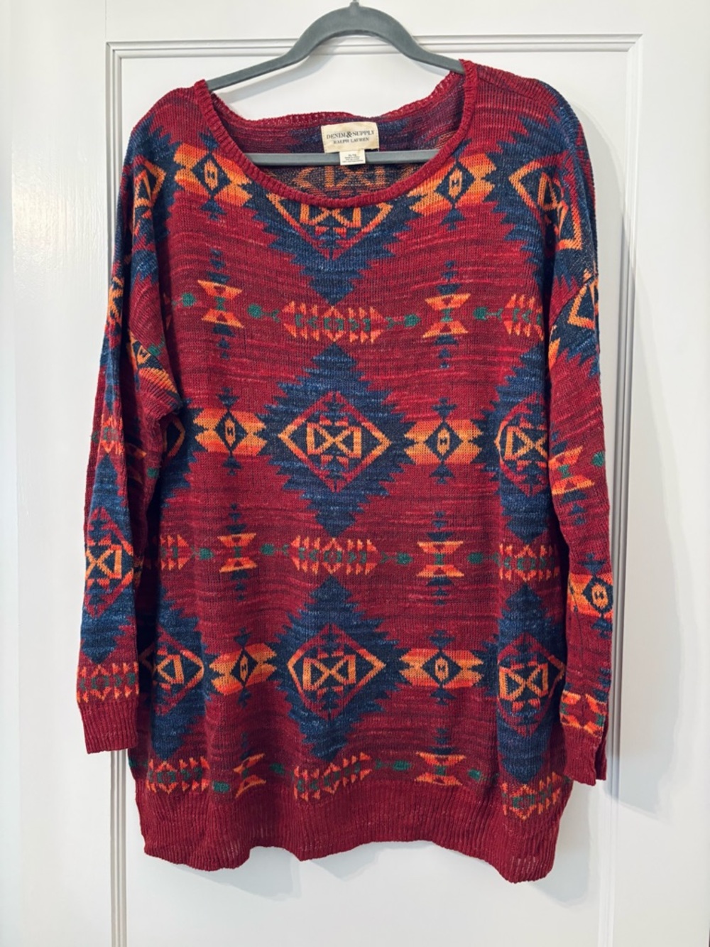 Denim & Supply Ralph Lauren Red Aztec-Pattern Crewneck Sweater